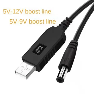 Cabo conversor USB para dc, 5v a 9v, 12v, 1m, conector de cabo para roteador wifi, ventilador, alto-falante, plugue de 2,1x5,5mm