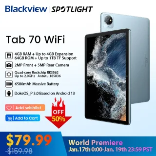 Blackview-Tab 70 Tablet Android 13, Wi-Fi, 4GB, 64GB, 10.1 "HD Display, 6580mAh, 2.4G, 5G, PC, [Estreia Mundial]