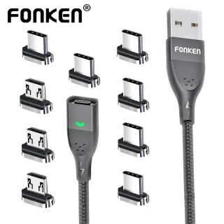 Fonken cabo magnético 3a usb carregador de telefone magnético cabo de dados usb tipo c cabo ímã rápido cabo de carregamento micro usb fio de carga