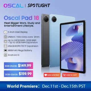Oscal Pad 18 Tablet, Android 13, 24GB, 12 + 12, 256GB, 11 "FHD + Display, Núcleo Octa, Bateria 8800mAh, Câmera 13MP, 4G, PC, estreia Mundial