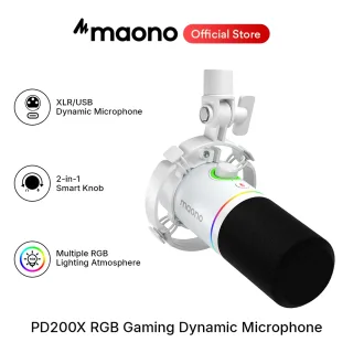 Microfone Gamer Maono PD200X RGB, Microfone Dinâmico com Modo Duplo USB/XLR, Microfone para Podcast RGB XLR/USB para Jogos e Podcasting