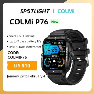 COLMI-P76 Smartwatch militar ao ar livre para homens, 1,96 ", chamada Bluetooth, 3ATM, IP68 impermeável, esportes fitness relógios