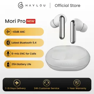 Haylou mori pro anc bluetooth 5.4 fones de ouvido 43db cancelamento de ruído ativo 6 microfone sem fio 28h vida útil da bateria
