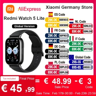 Xiaomi-Redmi Watch 5 Lite Versão Global, Tela AMOLED de 1,96 ", Bluetooth, GNSS, 150 + modos esportivos, oxigênio no sangue, 18 dias de duração da bateria