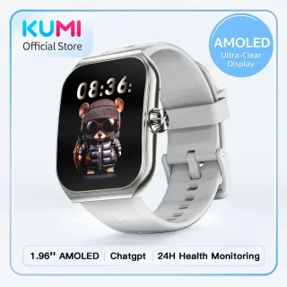 KUMI KU7 relógio inteligente 1.96 "tela Amoled IP68 à prova d'água 100 + modos esportivos Bluetooth chamada saúde monitoramento do sono