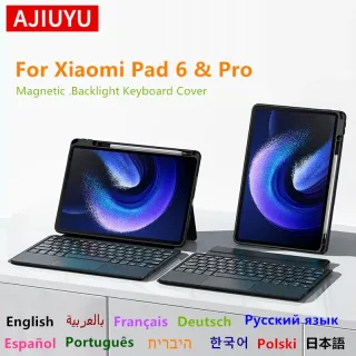 Capa de teclado AJIUYU para Xiaomi Pad 6 Pro, Smart Case, 11 ", 2023, Tablet, Touchpad, Magia, Magnético, Retroiluminação