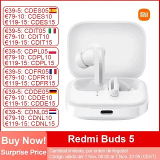 Xiaomi-Redmi Buds 5 Fone de ouvido Bluetooth, cancelamento de ruído AI para chamadas, conexão de dispositivo duplo, fone de ouvido sem fio BT5.3