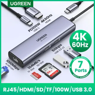 UGREEN USB HUB 7 em 1 4K60Hz HDMI Tipo-C para RJ45 5Gbps USB3.0 PD100W SD e TF Dock para laptop MacBook USB Splitter Docking Station