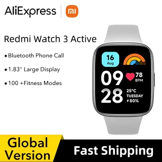 Xiaomi-Redmi Watch 3 Versão Global, Bluetooth Ativo, Chamada Telefônica, Display 1.83 ", 5ATM, Impermeável, Suporta Modos de Fitness 100 +, 2023