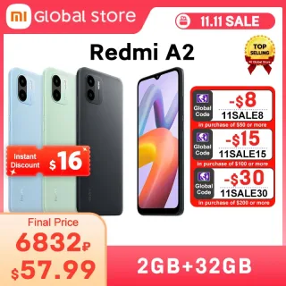 Xiaomi-Redmi A2 Versão Global, 2GB RAM, 32GB ROM, MTK Helio G36, Tela 6.52 ", Bateria 5000mAh, Câmera Dupla 8MP AI, Novo