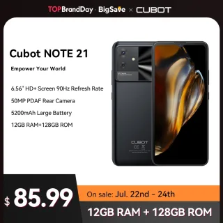 Cubot Note 21, 2023 Novo, Android 13, 12 GB de RAM (6 GB + 6 GB estendidos), 128 GB de ROM(suporta cartão TF de até 1 TB estendido), tela de 6,56 polegadas de 90 Hz, câmera de 50 MP, 5200 mAh, Face ID, Dual SIM Dual 4G