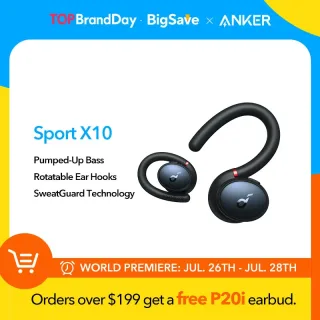Anker-Soundcore Sport Bluetooth 5.2 Fones de ouvido, fones de ouvido IPX7 impermeáveis, sweatproof, ganchos rotativos, graves profundos, X10