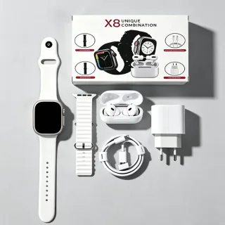kit Smartwatch Relógio Inteligente 2026 Novo X8 2.2 Polegadas Para iOS Android Completo 6 Em 1 i13 TWS/Carregador