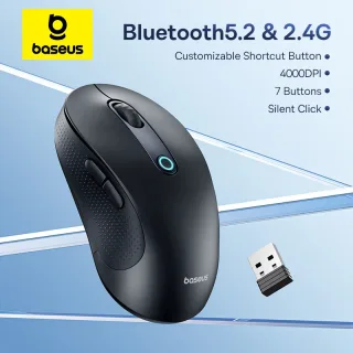 Baseus f02 mouse sem fio bluetooth 5.2 2.4g 4000dpi ergonômico 7 botões mudo ratos para ipad macbook tablet computador portátil mouse