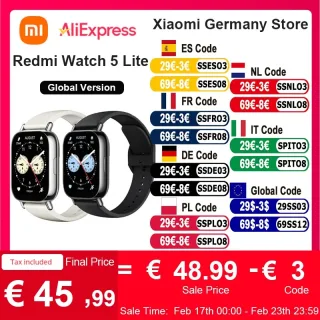Xiaomi-Redmi Watch 5 Lite, Tela AMOLED de 1,96 ", Bluetooth, GNSS, 150 + Modos Esportivos, Oxigênio no Sangue, 18 Dias de Bateria, Versão Global