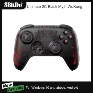 8bitdo ultimate 2c controlador com fio/sem fio para windows 10/11 gamepad mito preto wukong com joystick de efeito hall para android