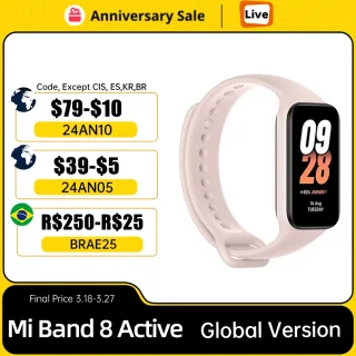 Pulseira Xiaomi-Mi Band 8 Active Fitness, Versão Global, Display de 1,47 ", Sangue, Oxigênio, Monitoramento de Freqüência Cardíaca, Bateria 210mAh