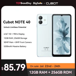 Smartphone Cubot-Note 40, 12GB RAM, 6GB + 6GB ROM estendida de 256GB, Câmera Principal 50MP, Tela 6,56 "90Hz, Bateria 5200mAh, GPS