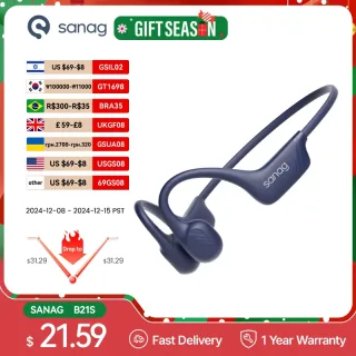 Sanag b21s verdadeira condução óssea bluetooth 5.4 fone de ouvido aac alta fidelidade poderoso baixo fones esporte correndo fone sem fio