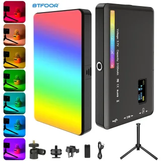 Luz de câmera LED RGB regulável, saída colorida, kit de vídeo, painel bi-color, CRI 95 +, recarregável, 2500K-9000K, 3300mAh