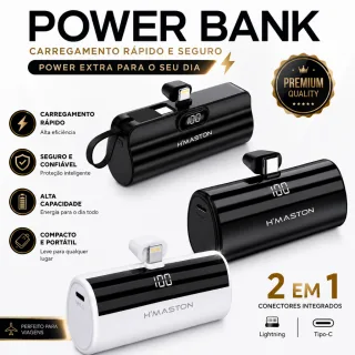 Carregador Portátil Power Bank premium para iphone e android 5000mAh Com 02 Saídas Tipo-C / Lightning com Visor LED