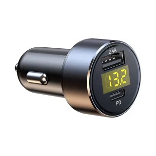 Carregador de carro 2.4a usb tipo-c adaptador de porta isqueiro led voltímetro para a maioria dos telefones celulares carregador inteligente de porta dupla
