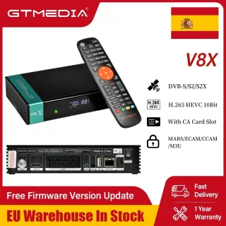 Receptor de satélite gtmedia v8x DVB-S/s2/s2x mars/ecam, 1080p fhd hevc 10 bits, slot para cartão ac caixa de tv suporte mars/ecam/ccam/m3u sintonizador