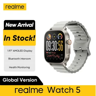 Versão global realme watch 5 1.97 "600nits AMOLED 460mAh Bateria de 14 dias com mais de 300 temas Suporte GPS GNSS IP68 à prova d'água