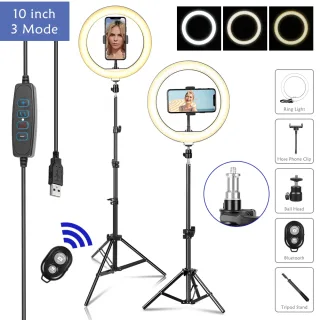 SH-Fotografia LED Ring Light com tripé, preencher a iluminação, stand titular, carga USB, lâmpada selfie, streaming de vídeo, 10 ", 26cm