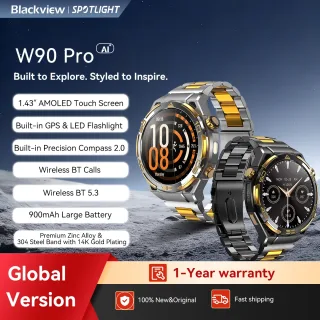 Novo blackview w90 pro gps relógio inteligente 1.43 "hd amoled display, 900mah/20 dias em espera bluetooth relógio esportivo à prova dwaterproof água para homem