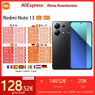 Xiaomi Redmi Note 13 4G,Smart Phones,NFC,Plataforma móvel Snapdragon® 685,5000mAh,Carregamento de 33W,Câmera de 108 MP,Versão Global