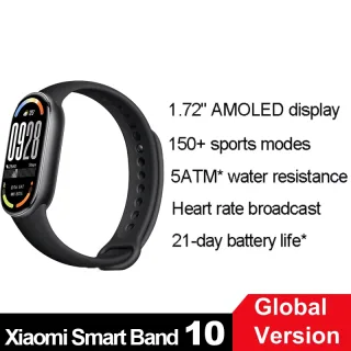 Versão global xiaomi banda inteligente 10 1.72 "display amoled bateria de 21 dias mais de 150 modos esportivos transmissão de freqüência cardíaca relógio inteligente 5atm
