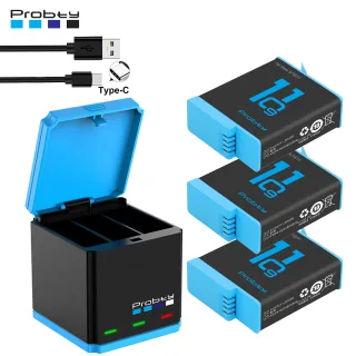 Bateria de 1850mah para gopro hero 10 + led carregador de 3 slots com porta tipo c para gopro hero 12 go pro 10 hero 11 hero 9 câmeras esportivas