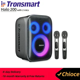Tronsmart-Altifalante Halo 200 com 2 Microfones, Altifalante de Festa, Sistema de Som de 3 Vias, Microfone com Fio, Entrada de Guitarra, Controlo App