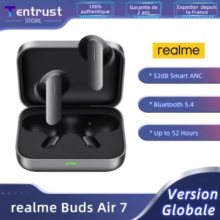 Realme Buds Air 7 Versão Global Fone de ouvido sem fio, 52dB Cancelamento de Ruído Ativo, Bluetooth 5.4, até 52 horas de duração da bateria