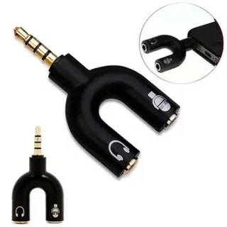 1 peça de adaptador duplo em forma de u de 3.5mm, plugue de fone de ouvido, cabo de áudio, divisor de microfone, conector rotativo 2 em 1, adaptador de tomada