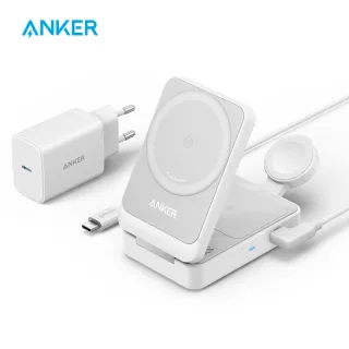 Estação de carregamento Anker-MagGo 3-em-1, Certificação Qi2, 15W, Suporte para carregador sem fio, Apple Watch, Compatível com MagSafe