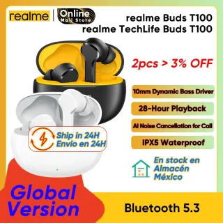 Realme botões t100 ai enc chamada cancelamento de ruído 88ms ultra-baixa latência 10mm graves grande bobina dinâmica inteligente fone de ouvido