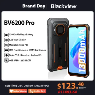 Blackview-BV6200 Pro Smartphone Robusto, Celular NFC, Android 13, 6,56 ", Helio P35, 4GB + 128GB, 13000mAh, Carga Rápida 18W