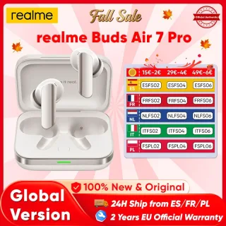 Realme Buds Air 7 Pro Ai Bluetooth Fone de ouvido 53Db 5000Hz Cancelamento de ruído Bt 5.4 48 horas de vida útil da bateria Hi-Res Lhdc 5.0 Ip55 Novo