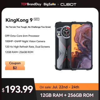 Cubot KingKong 9, Helio G99, tela FHD+ de 120Hz e 6,583", 24GB de RAM (12GB + 12GB estendidos), 256GB de ROM, IP68 Waterproof rugged,câmera de 100MP, Câmera selfie de 32MP, bateria de 10600mAh, NFC, 4G Dual SIM