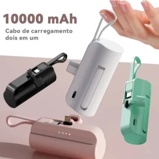 Carregador Portátil Mini Power Bank 10000mAh Com 02 Saídas Tipo-C / Lightning