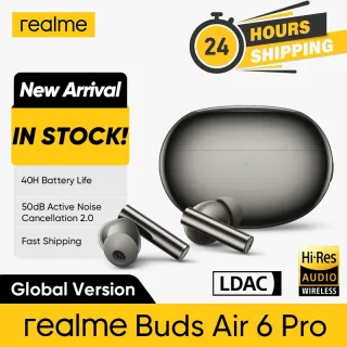 Versão global realme buds air 6 pro fone de ouvido bluetooth 5.3 20h bateria de alta resolução ldac 50db redução de ruído 2.0 fone de ouvido sem fio