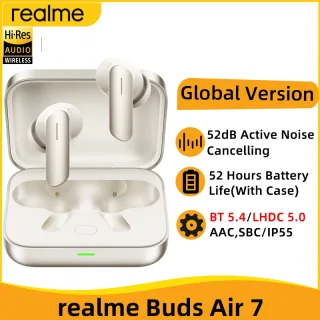 Versão global realme buds air 7 52db cancelamento de ruído ativo verdadeiro fone de ouvido sem fio 52 horas bateria bluetooth 5.4 tws fone de ouvido