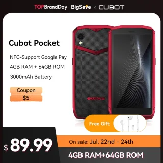 Cubot Pocket, Android, NFC, 4 GB RAM, 64 GB ROM, Extensão 128 GB, 4 Polegada Mini Tela, 3000mAh, Face ID, 4G Dual SIM Dual Standby
