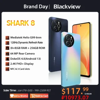 Blackview-SHARK 8 Smartphone, Celular, Celular, 6,78 ", 120Hz, 2.4K Display, 16GB, 256GB, 64MP, Android 13, G99, Estreia Mundial
