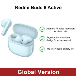 Versão Global Redmi Buds 8 Active com Redução de Ruído AI de Duplo Microfone para Chamadas, 37 Horas de Duração da Bateria, Cancelamento de Ruído do Vento a 6m/s