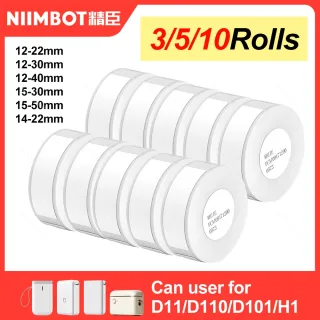 NiiMBOT-Adesivo Térmico para Impressora, Papel Adesivo Branco, Impermeável, Etiqueta Oficial, Mais Barato, D101, D11, D110, 3 Rolls, 5 Rolls, 10 Rolls