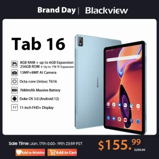 Blackview-Tab 16 Tablet Android 12, Chamada telefônica dupla 4G, 11 ", 2K FHD + Display, T616, Widevine L1, 14GB, 256GB, 7680mAh, Câmera 13MP