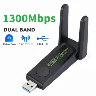 Placa de rede sem fio USB 3.0, adaptador WiFi, banda dupla, 2.4G, 5Ghz, antena Dongle, receptor Ethernet para Win 10, 11, 1300Mbps
